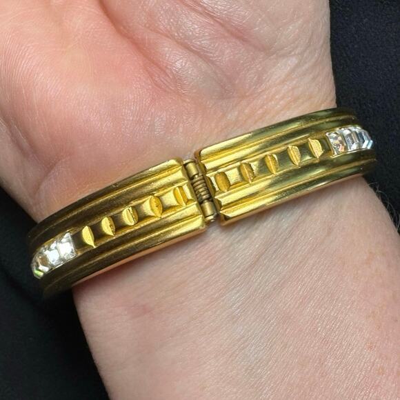 Vintage Givenchy Gold-Tone Cuff Bracelet w/ Purple & Clear Crystals - Picture 10 of 10